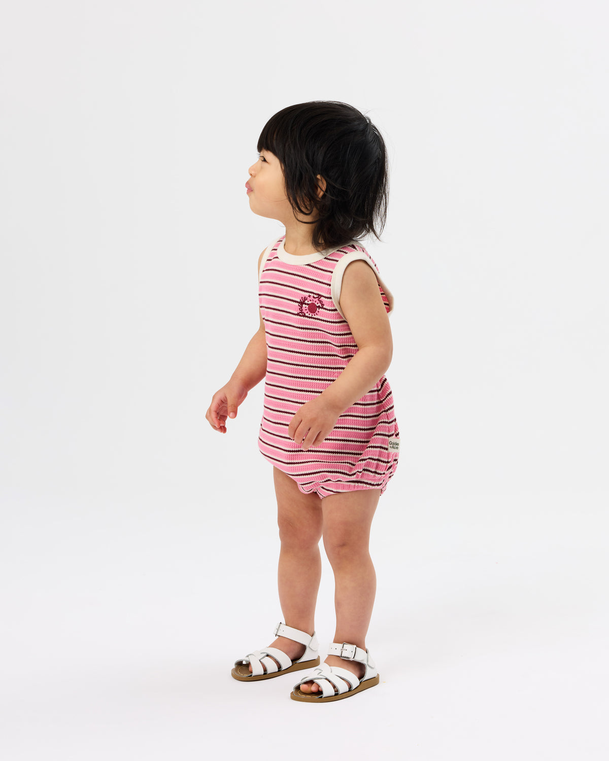 Goldie + Ace Waffle Bubble Romper Pink