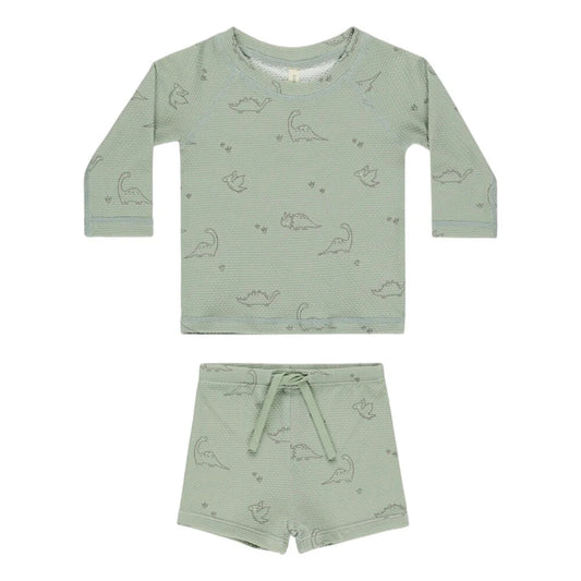 Quincy Mae Finn Rashguard and Short Set Dino Sage