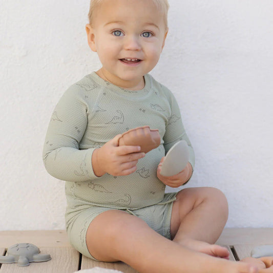 Quincy Mae Finn Rashguard and Short Set Dino Sage