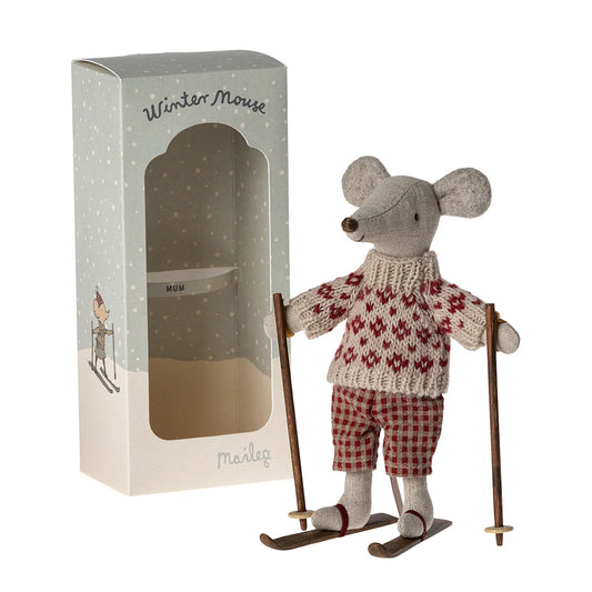 Maileg Winter Mouse With Ski Set Mum Red
