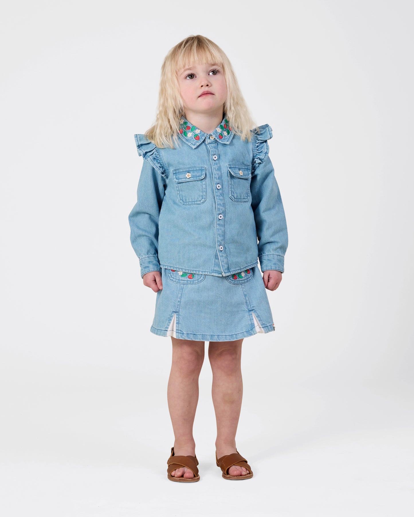 Goldie + Ace Wild Strawberry Chambray Shirt Vintage Blue