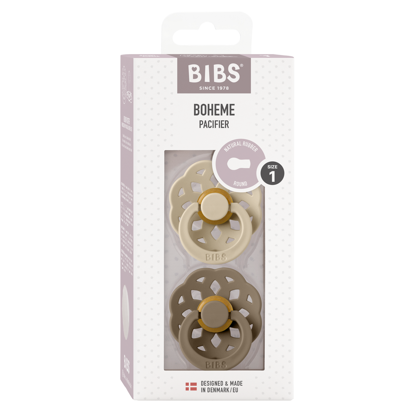 BIBS Dummies Size 1 Twin Pack Boheme Vanilla/Dark Oak