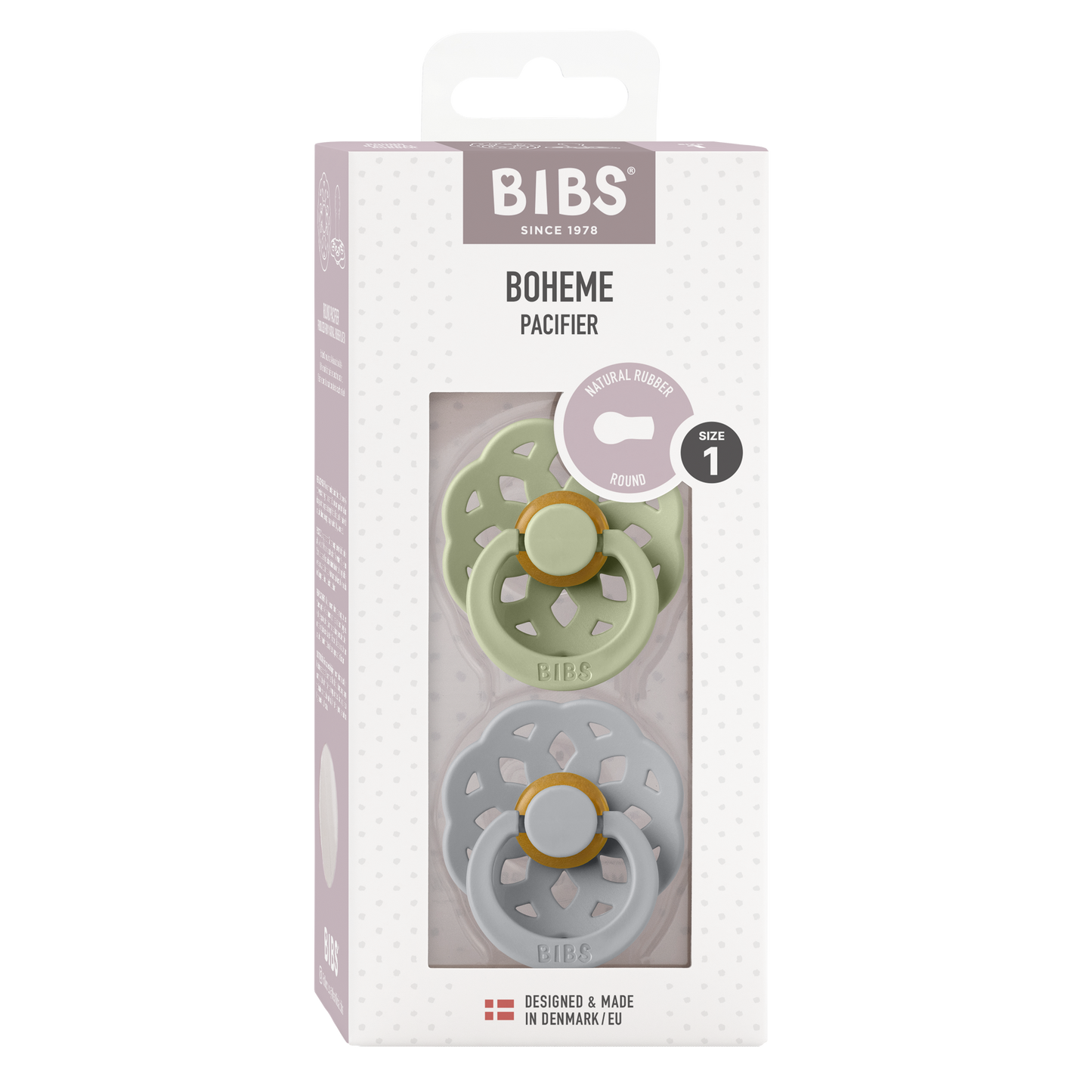 BIBS Dummies Size 1 Twin Pack Boheme Sage/Cloud