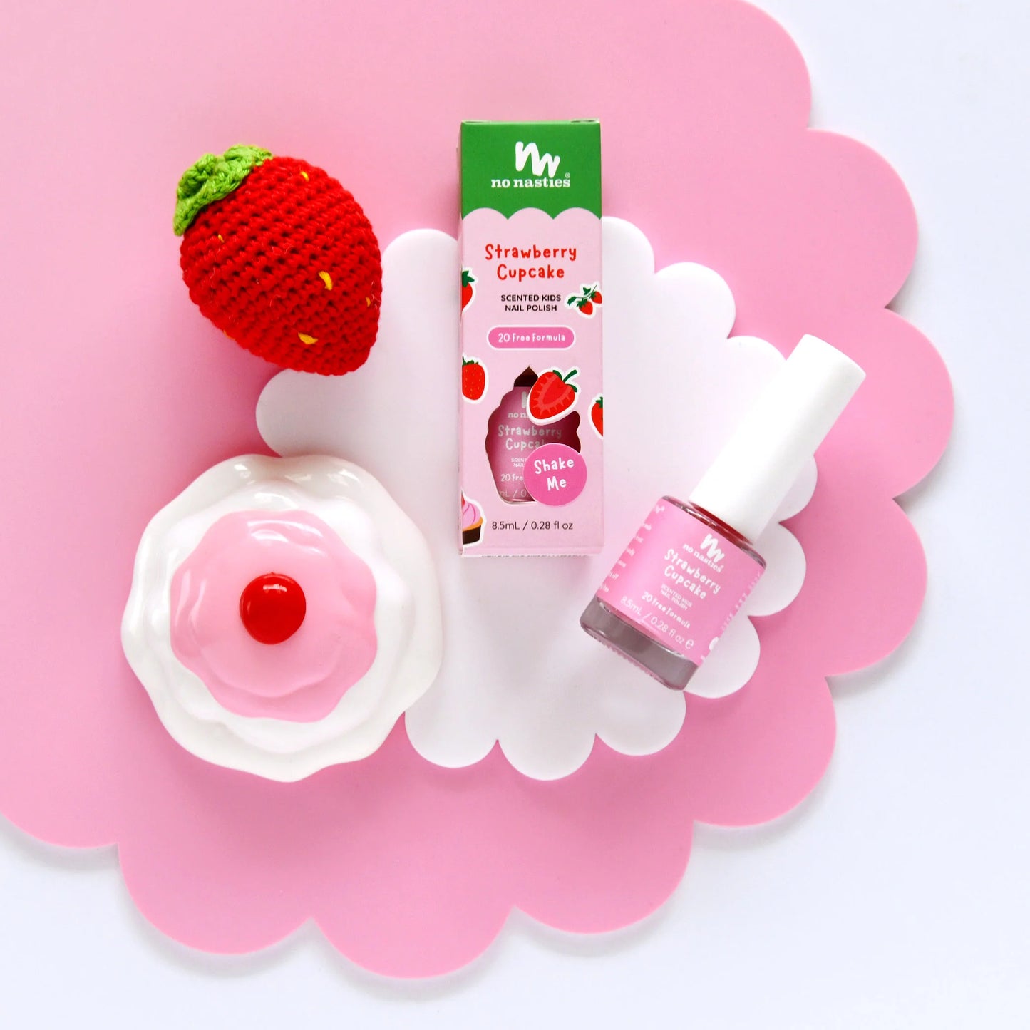 No Nasties Scented Kids Nail Polish Fruity Fun Strawberry Cupcake Pastel Pink