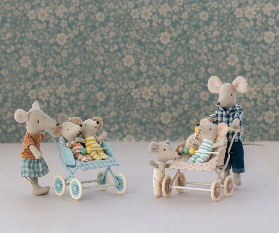 Maileg Stroller Baby Mice Rose