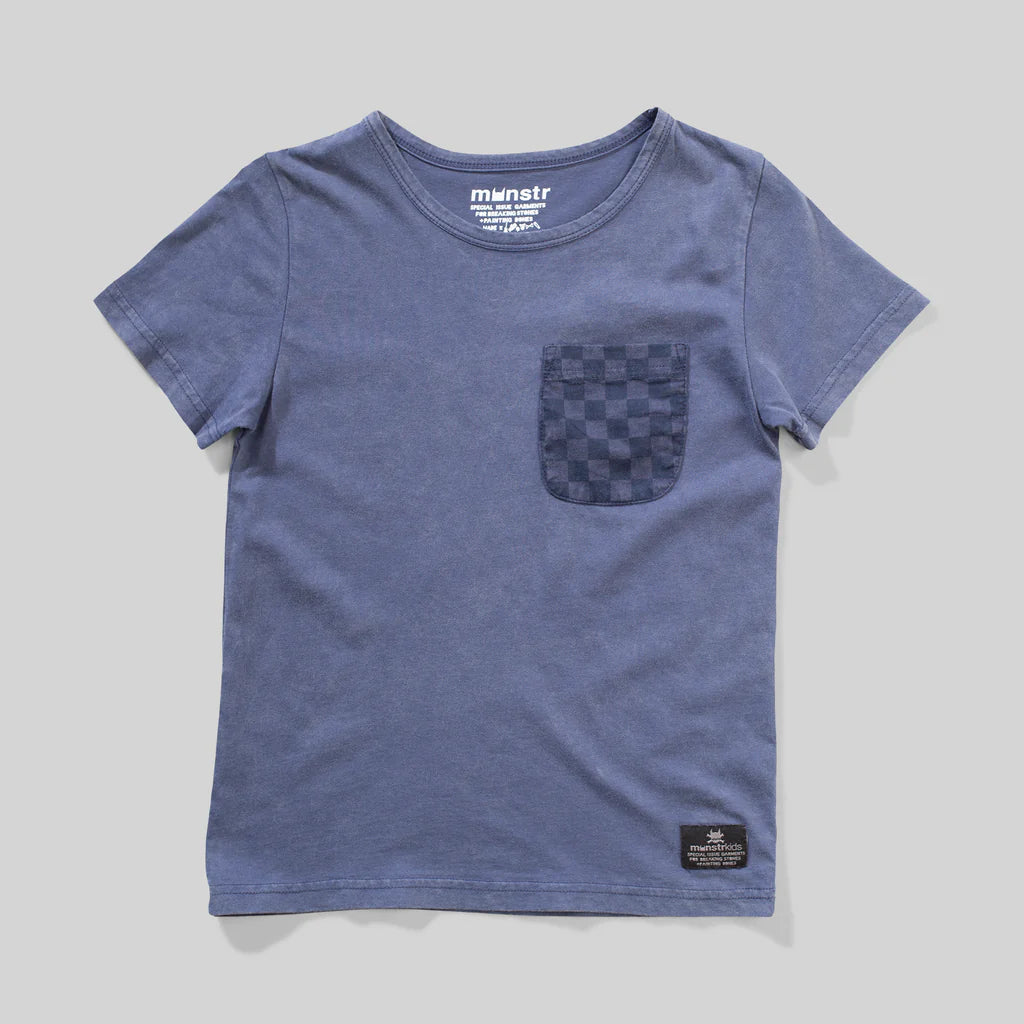 Munster Kids PKT Check SS Tee Mineral Denim