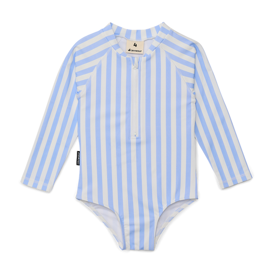 Crywolf Long Sleeve Swimsuit Sky Blue Stripe