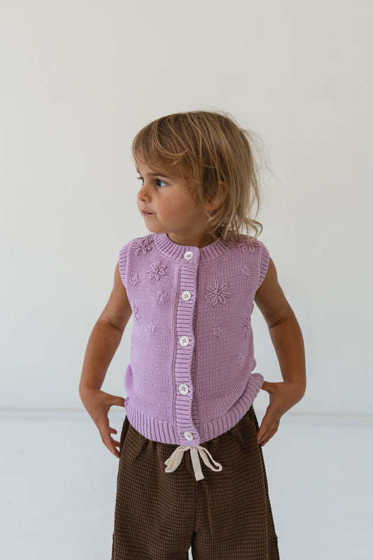 Illoura The Label Floral Knitted Vest Mauve