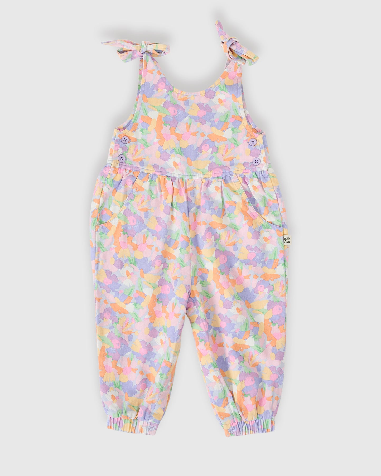 Goldie + Ace Pastel Bouquet Tiffany Tie Overalls Lilac Multi