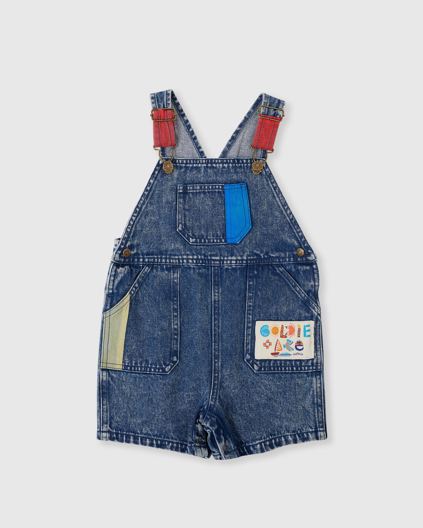 Goldie + Ace Primary Pop Burton Denim Overalls Dark Denim