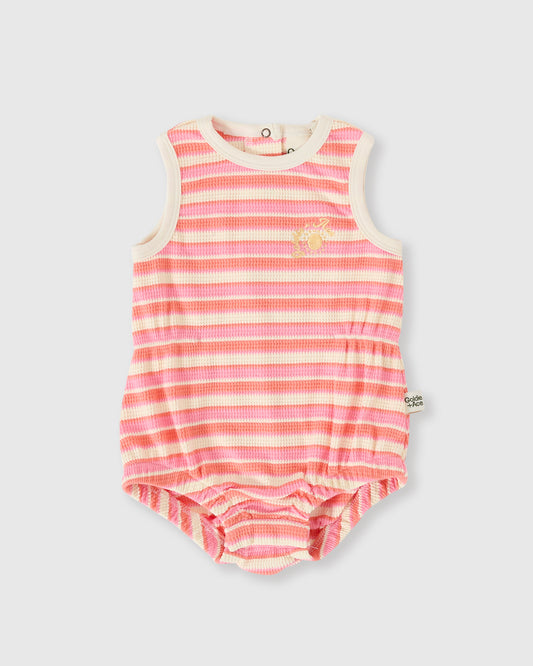 Goldie + Ace Watermelon Stripe Bubble Romper Pink / Peach