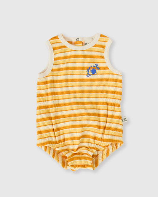 Goldie + Ace Sunshine Stripe Bubble Romper Lemon / Golden