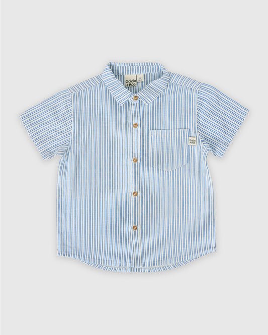 Goldie + Ace Sailor Stripe Holiday Shirt Ocean / Ivory
