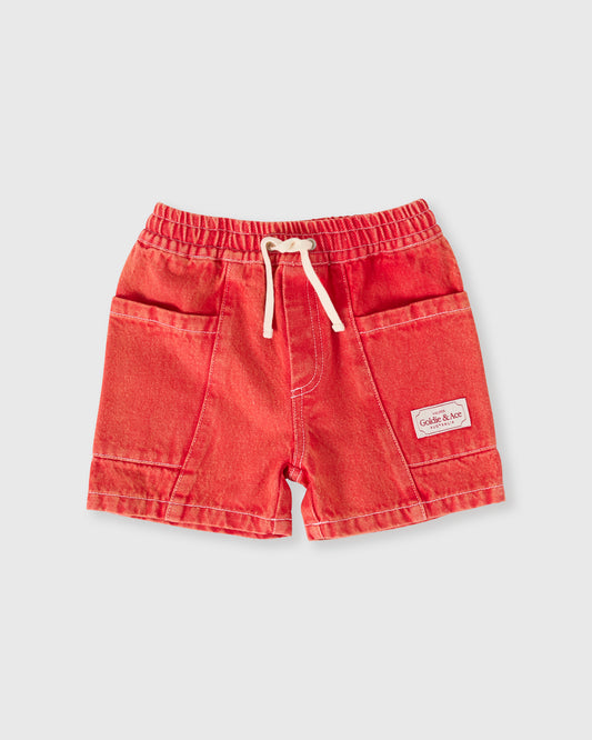 Goldie + Ace Noah Pocket Denim Shorts Apple Red