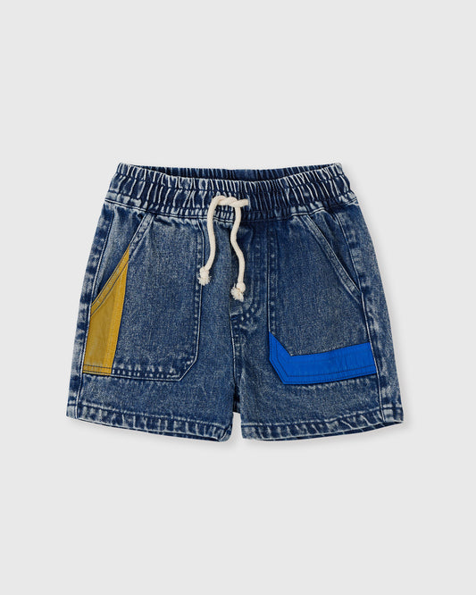 Goldie + Ace Primary Pop Noah Denim Shorts Dark Denim