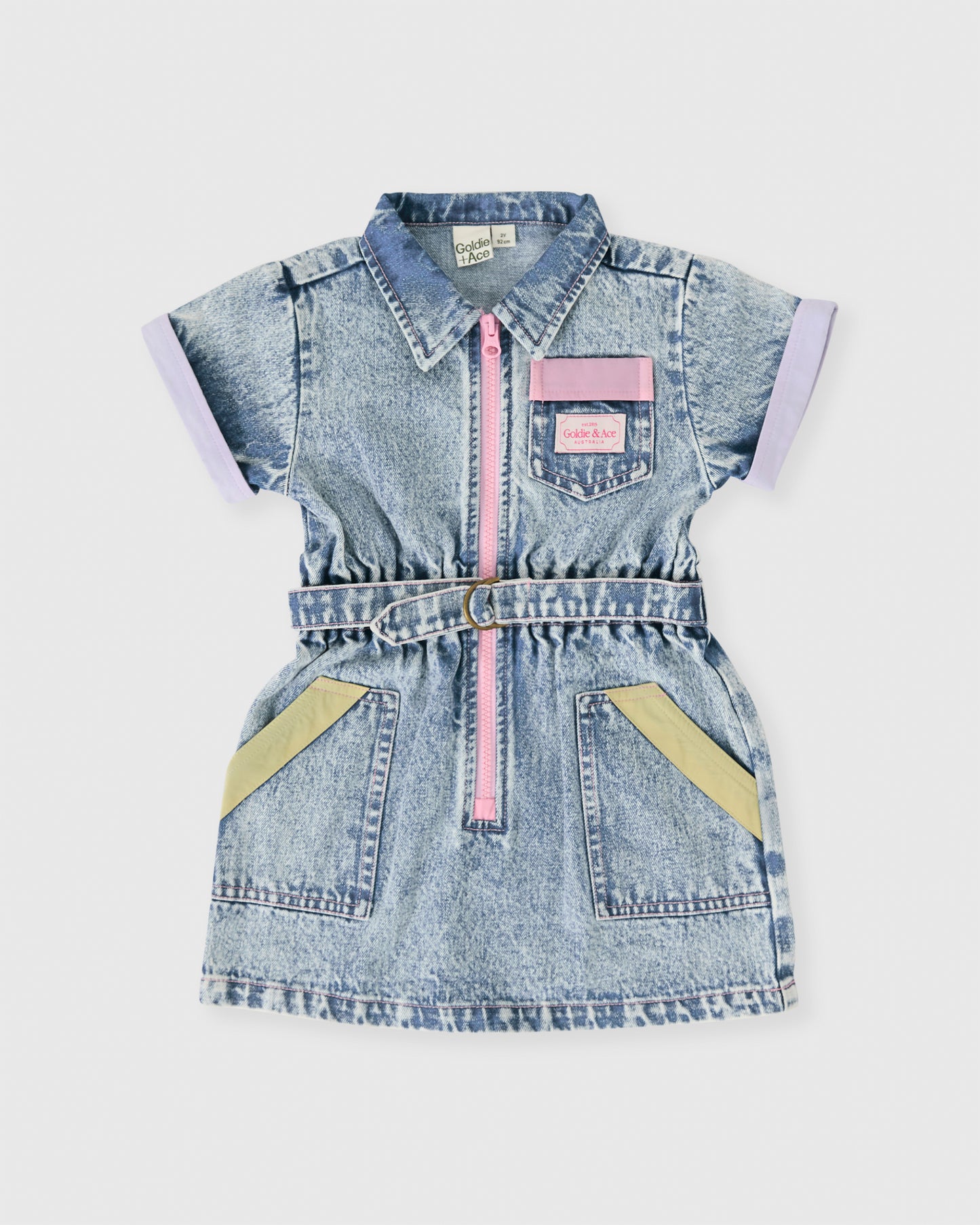 Goldie + Ace Pastel Pop Piper Denim Belted Dress Light Denim