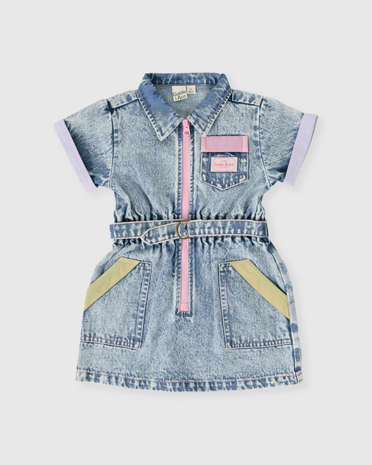 Goldie + Ace Pastel Pop Piper Denim Belted Dress Light Denim
