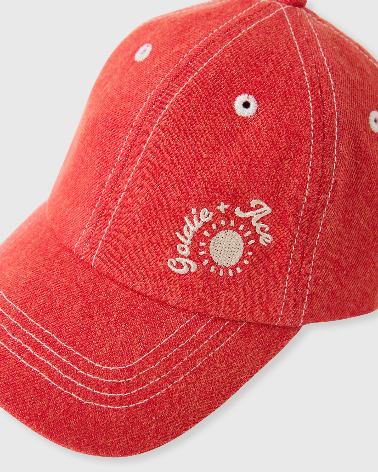 Goldie + Ace Tate Embroidered Denim Cap Apple Red