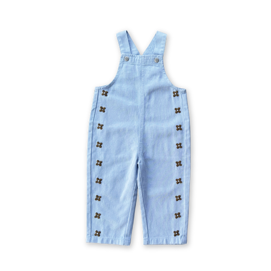 Grown Organic Embroidery Posy Overalls Ice Blue