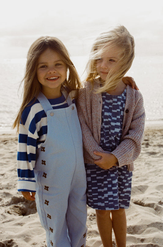 Grown Organic Embroidery Posy Overalls Ice Blue