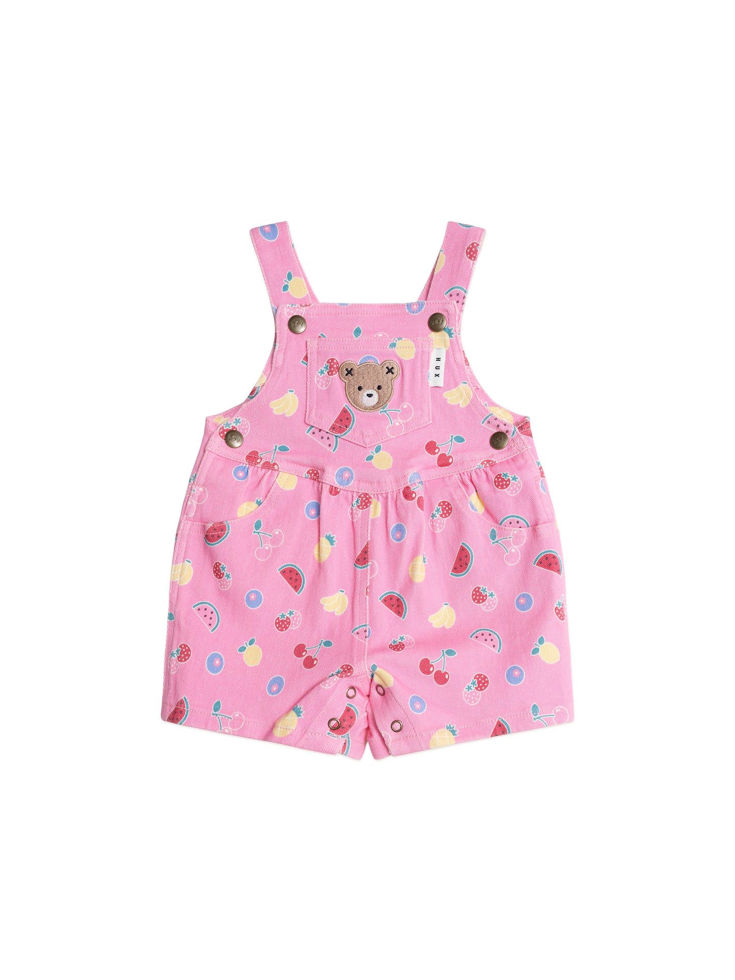 Huxbaby Pink Fruit Emoji Short Overalls Begonia Pink