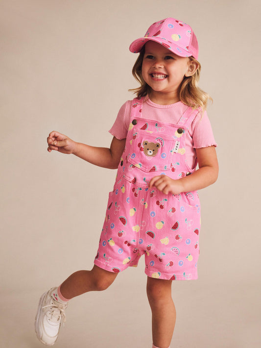Huxbaby Pink Fruit Emoji Short Overalls Begonia Pink