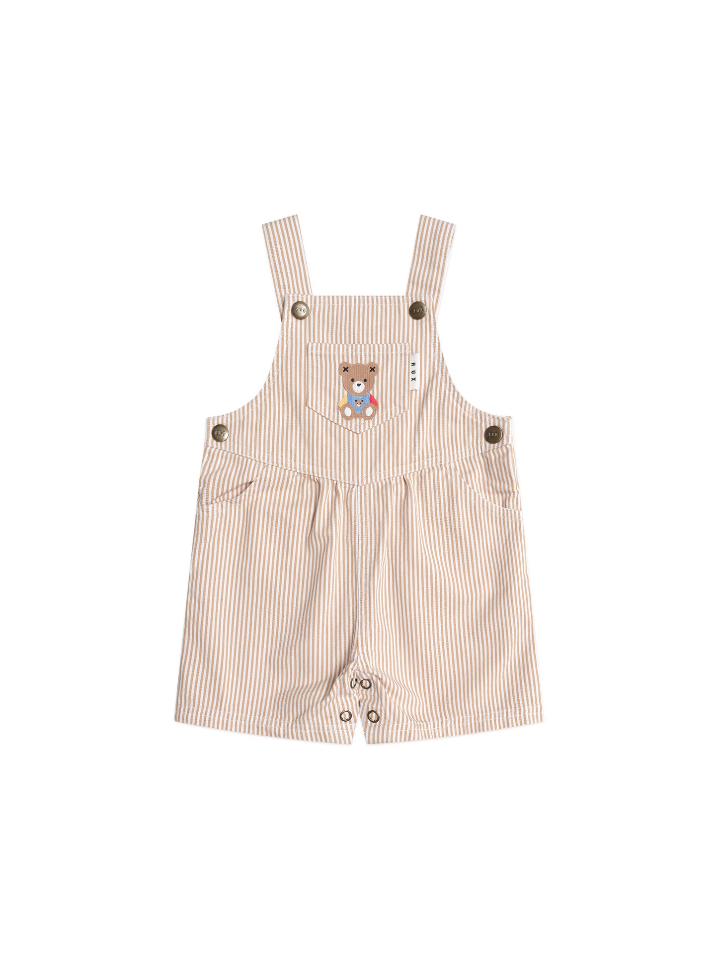 Huxbaby Sandbox Stripe Short Overalls Sand / Almond Milk