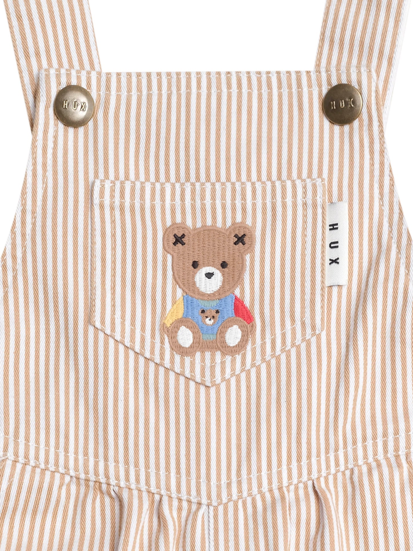 Huxbaby Sandbox Stripe Short Overalls Sand / Almond Milk