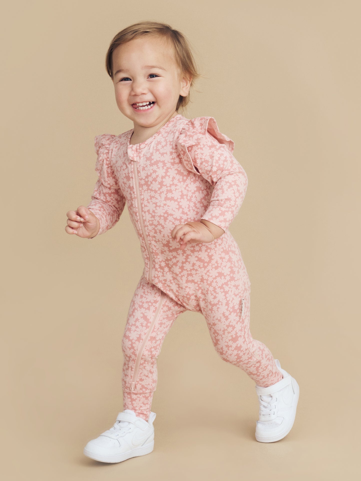 Huxbaby Smile Floral Zip Romper Dusty Rose