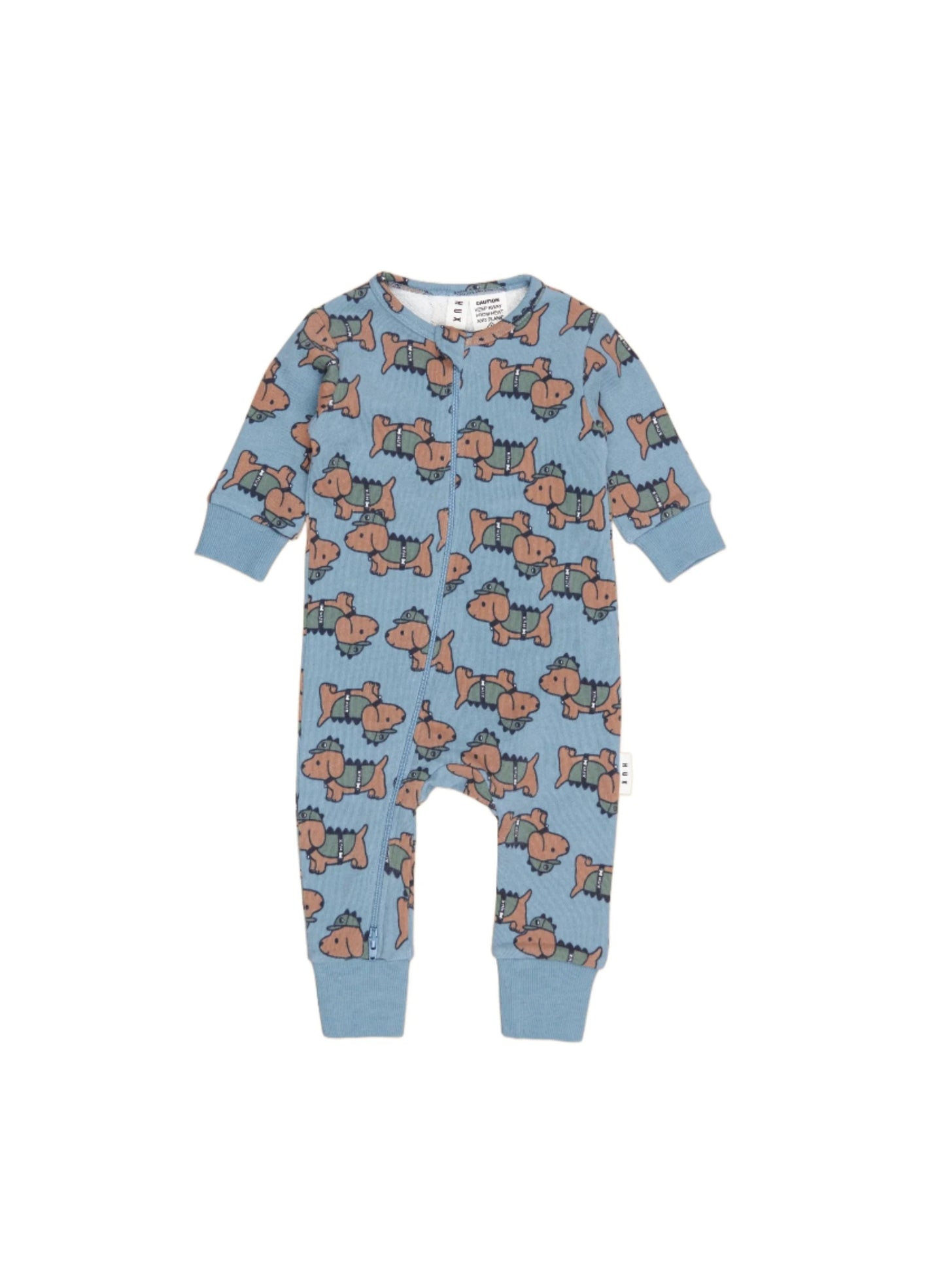 Huxbaby Dino Dog Romper Mountain Blue