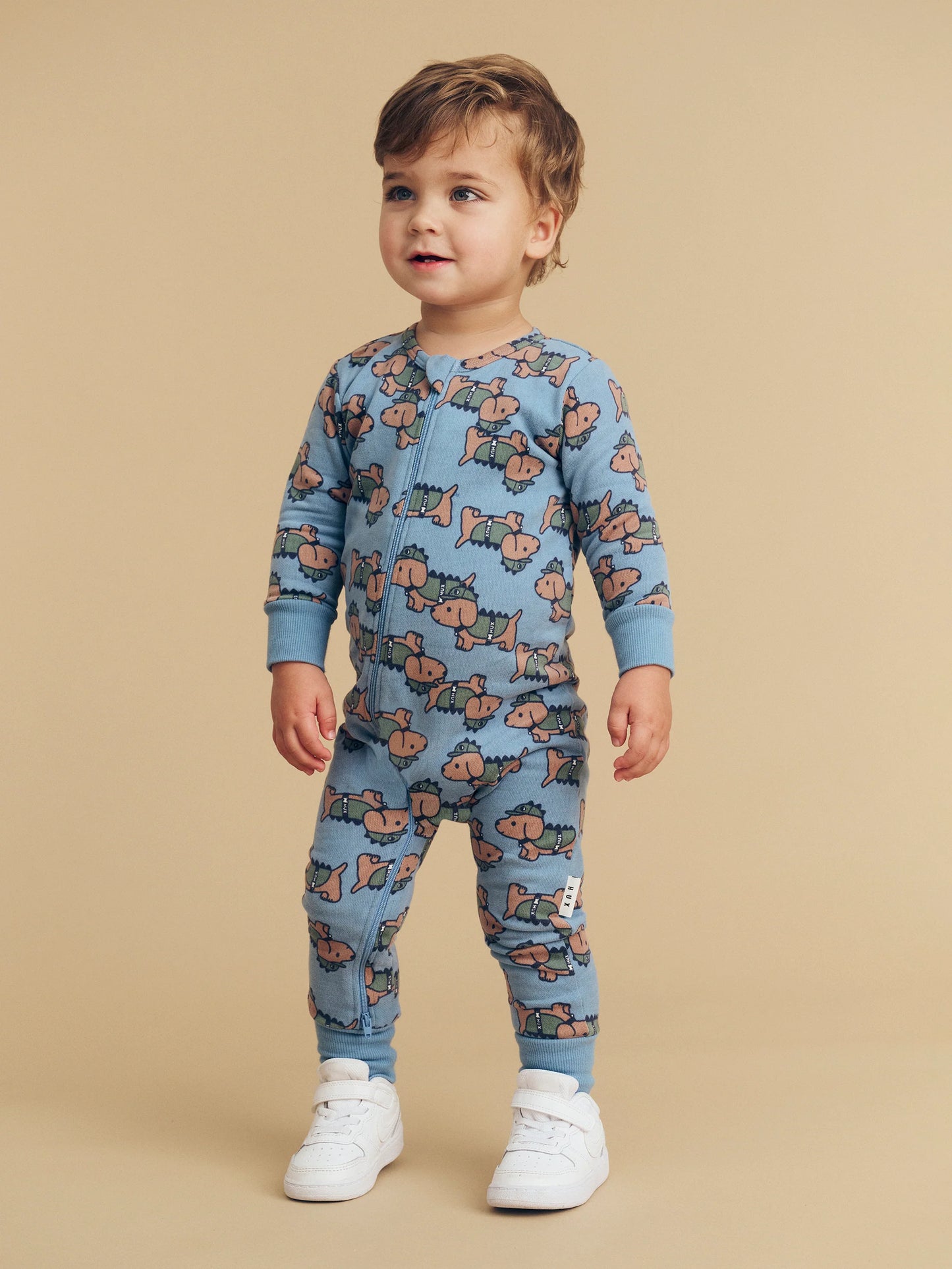 Huxbaby Dino Dog Romper Mountain Blue