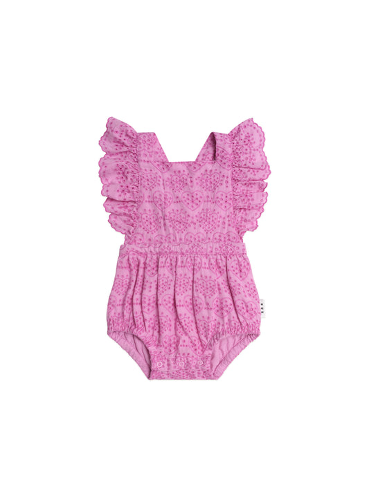 Huxbaby Frilly Broderie Playsuit Magenta