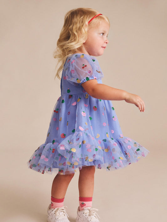 Huxbaby Fruit Salad Puff Sleeve Tulle Dress Seaside