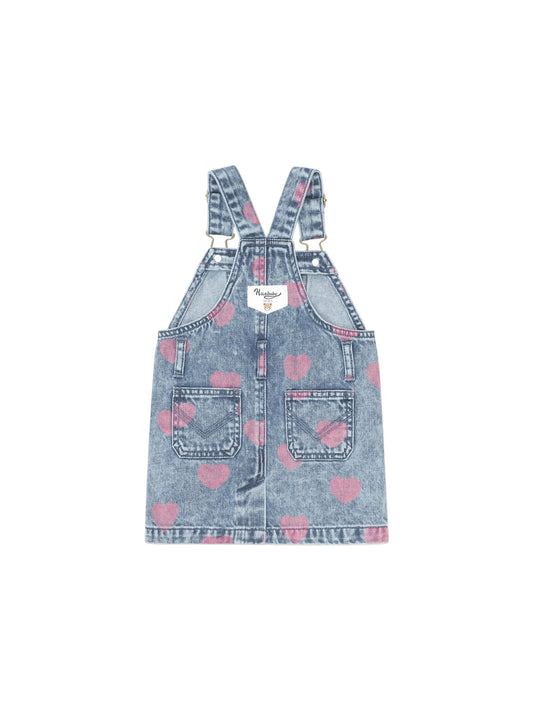 Huxbaby Dreamy Denim Hearts Pinafore Denim / Cherry