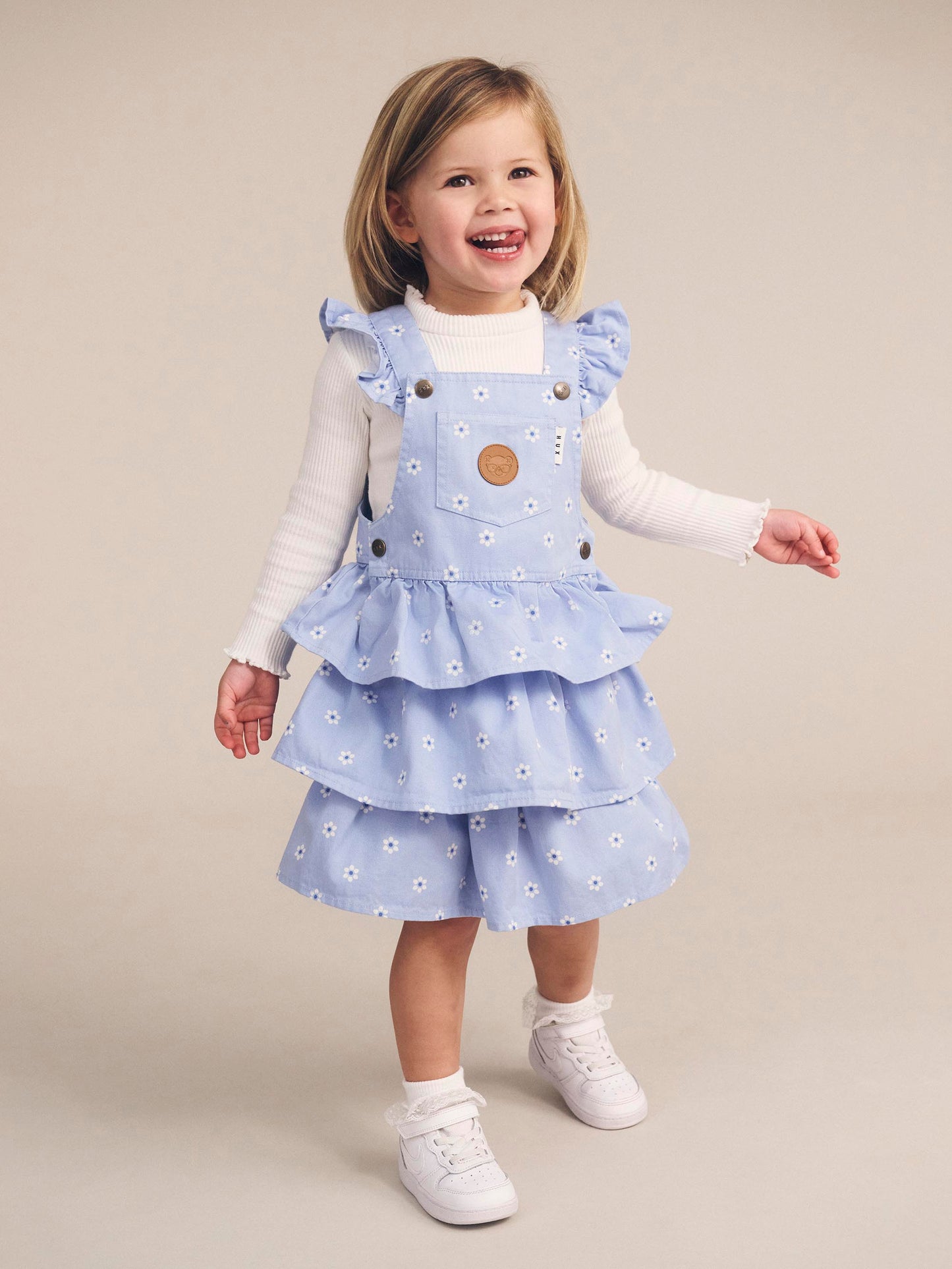 Huxbaby Ditsy Floral Tiered Dress Chambray