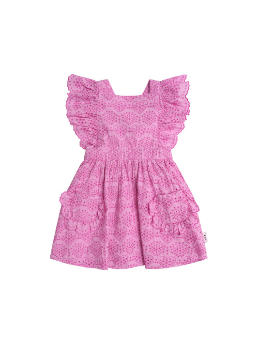 Huxbaby Frilly Broderie Pinafore Dress Magenta