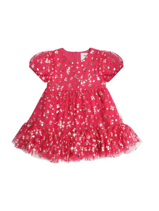 Huxbaby Golden Cherries Puff Sleeve Tulle Dress