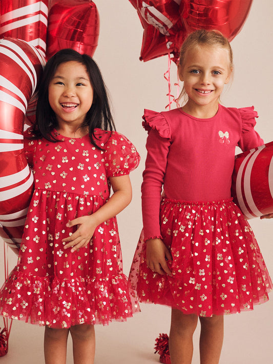 Huxbaby Golden Cherries Puff Sleeve Tulle Dress