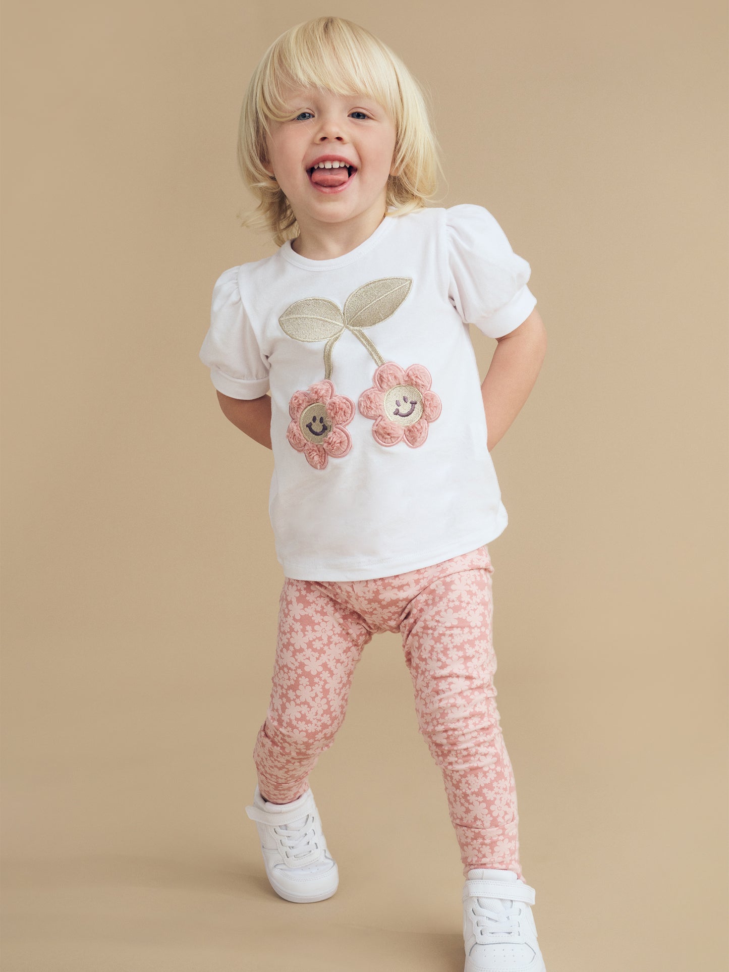Huxbaby Smile Flower Puff T-Shirt White
