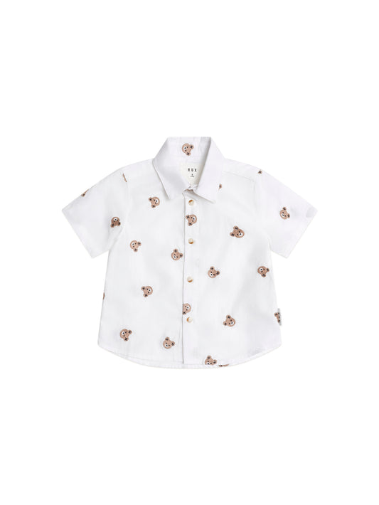 Huxbaby Shortsleeve Huxbear Button Up Crisp White