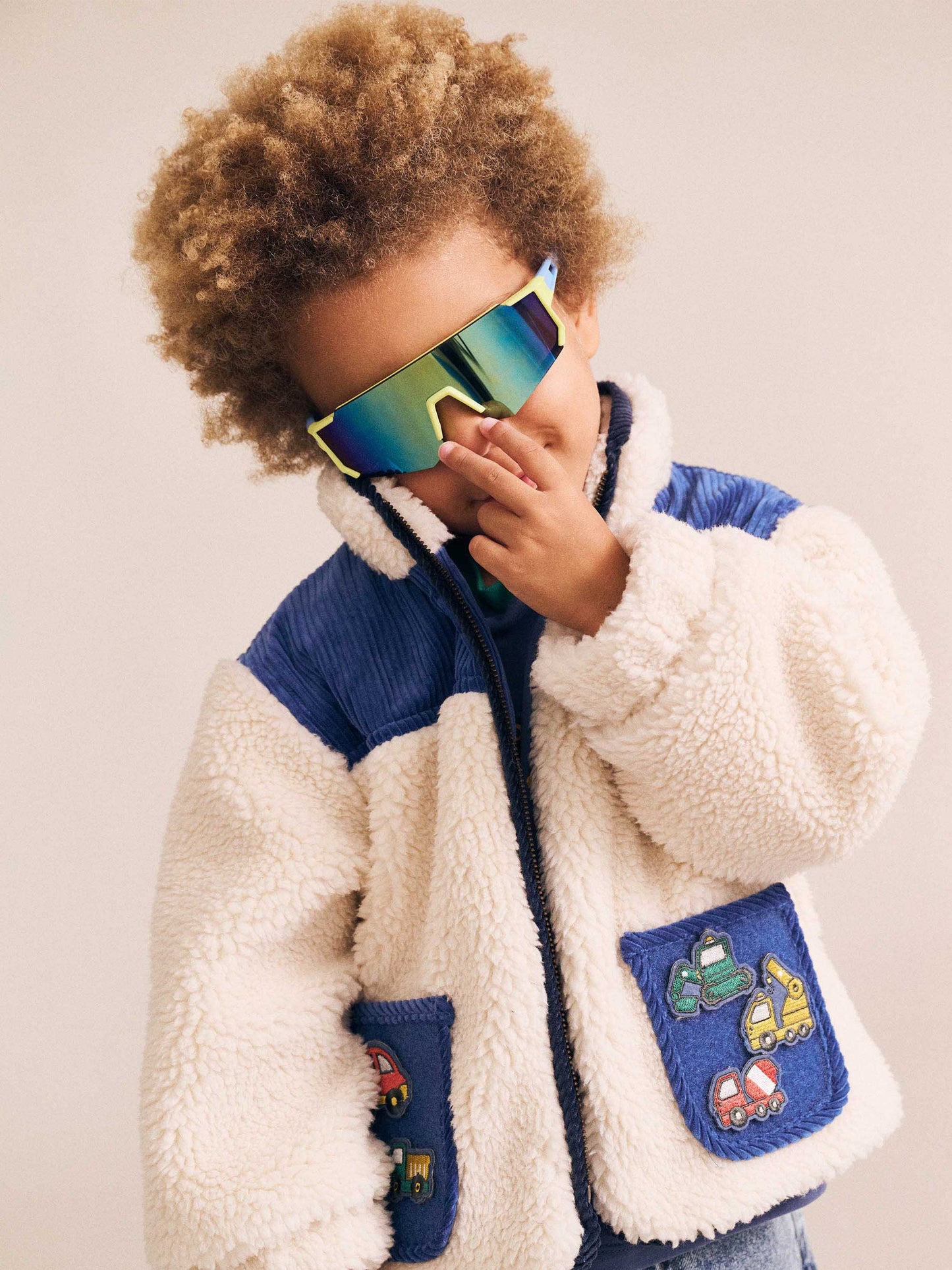 Huxbaby Patches Cord Sherpa Jacket Cobolt / Ecru