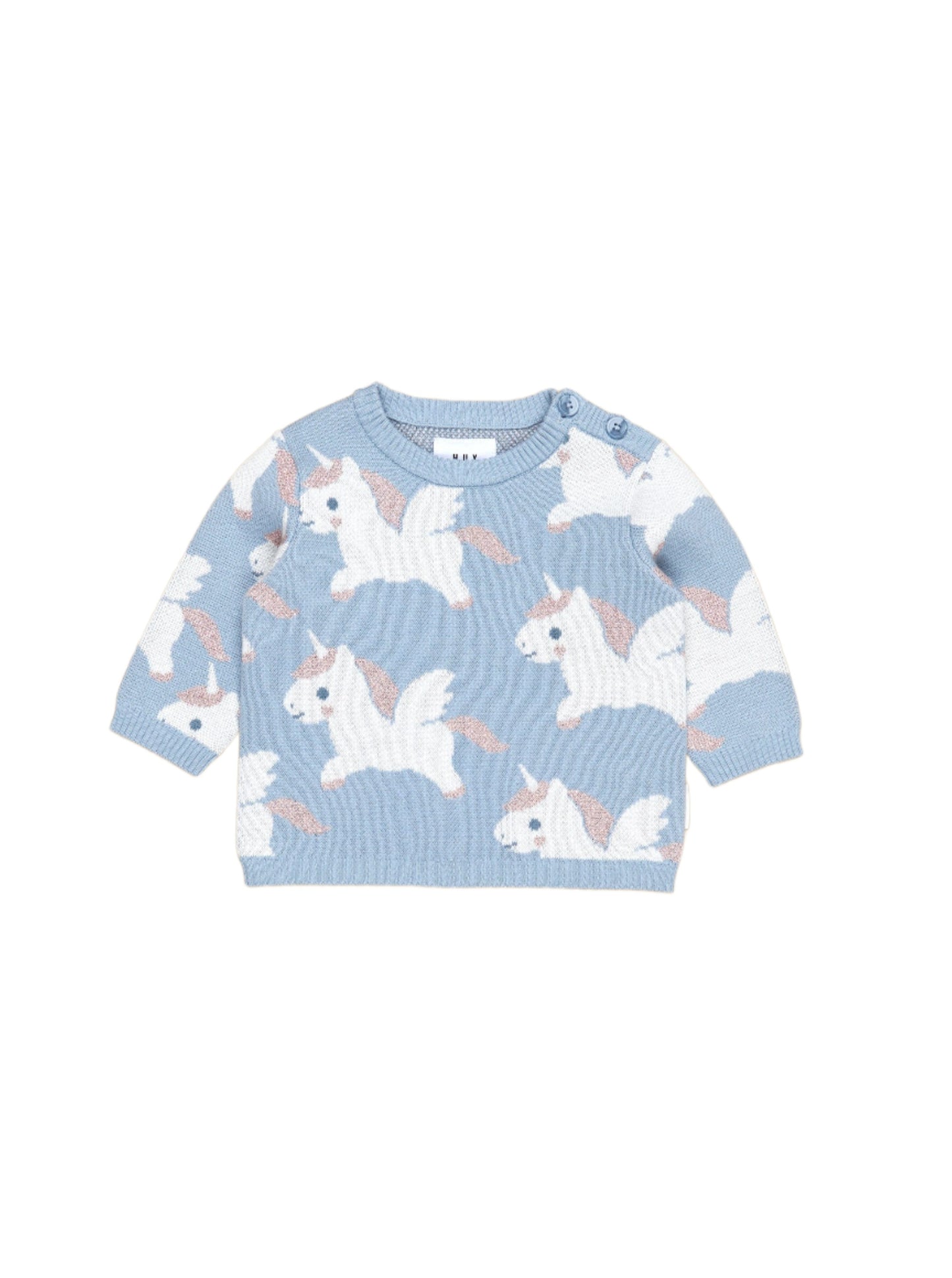 Huxbaby Magical Unicorn Knit Jumper Dusty Blue