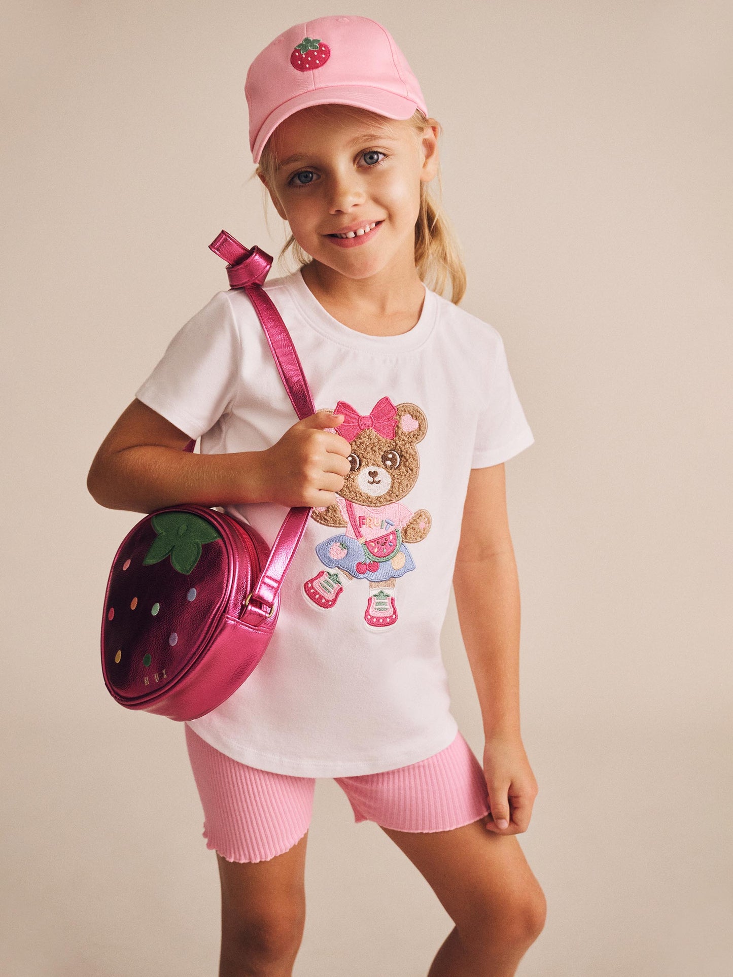 Huxbaby Pink Rib Bike Shortie Strawberry