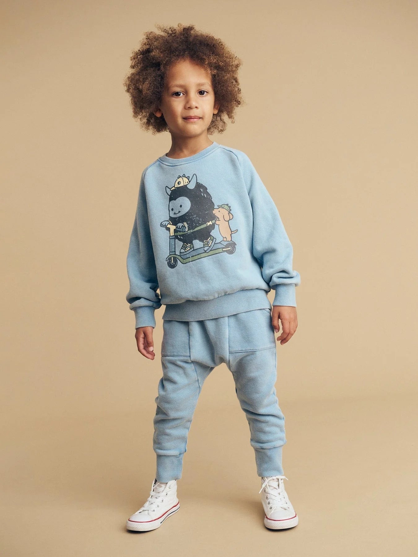 Huxbaby Scooter Monster Sweatshirt Washed Blue