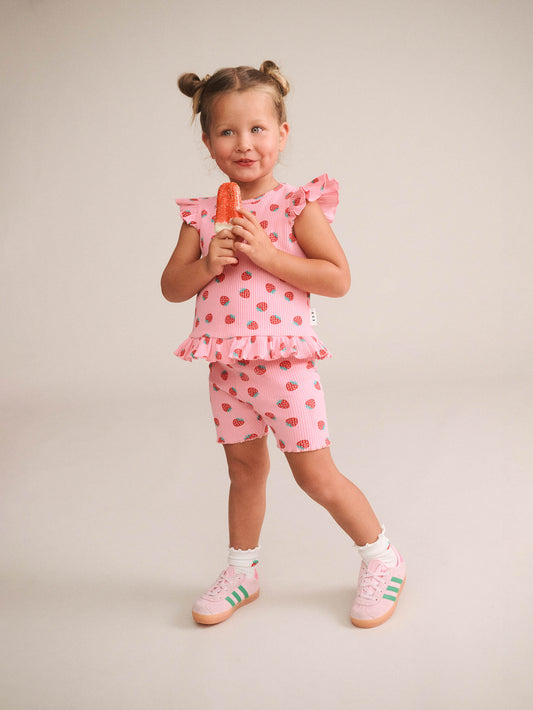 Huxbaby Strawberry Print Rib Bike Short