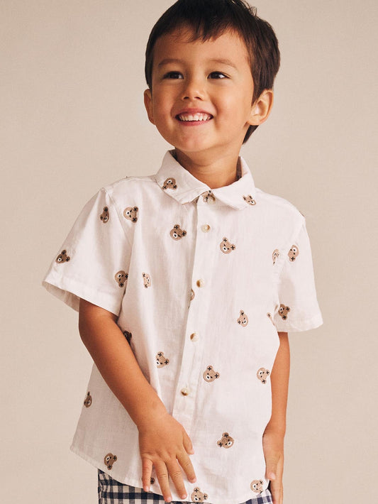 Huxbaby Shortsleeve Huxbear Button Up Crisp White