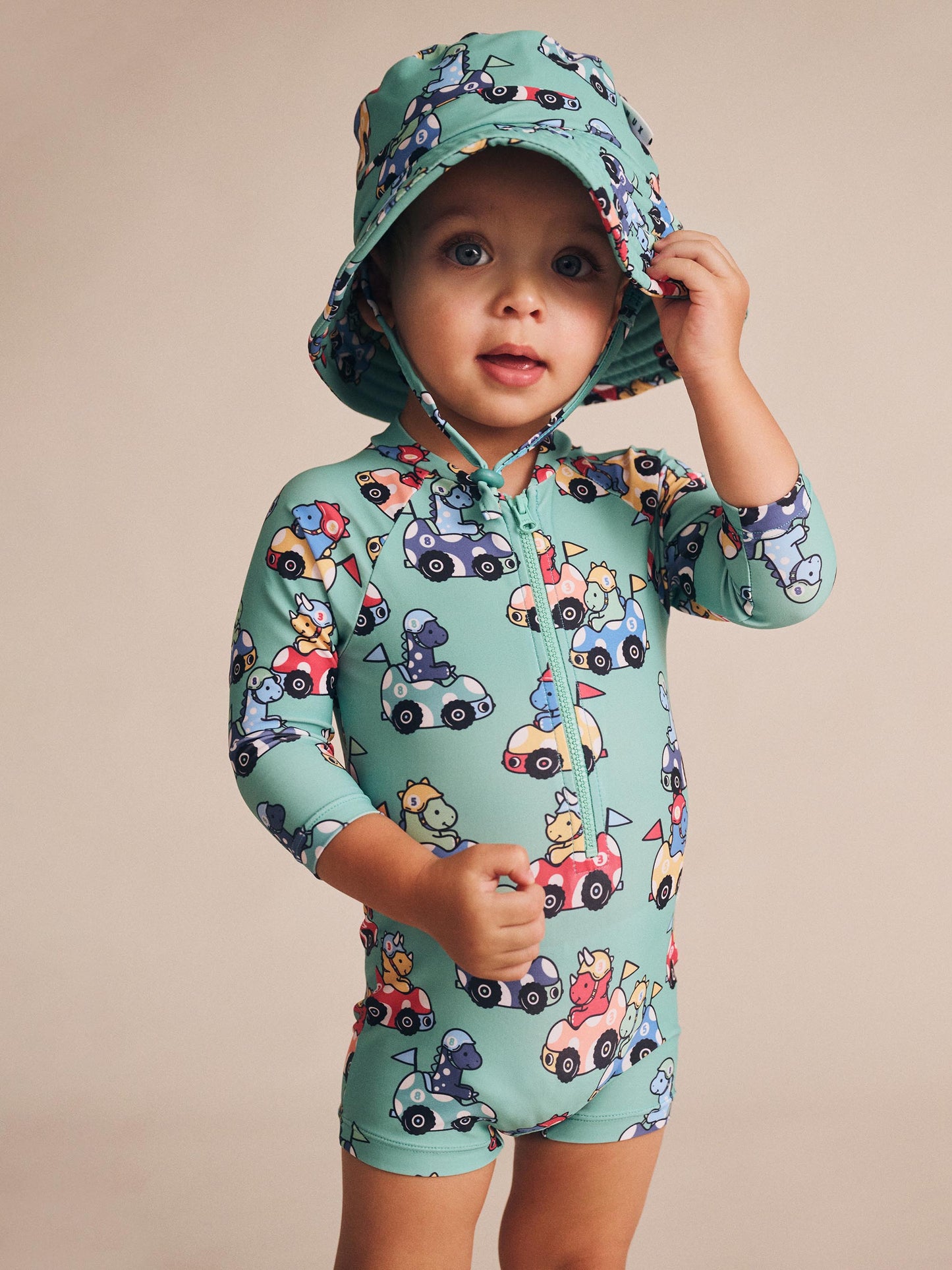 Huxbaby Racer Dino Swim Hat Granite Green