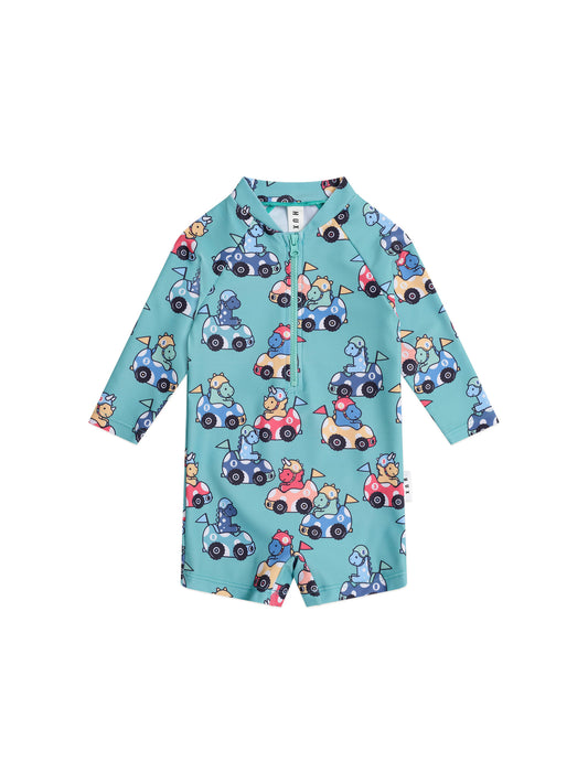 Huxbaby Racer Dino Swimsuit Shortie Granite Green