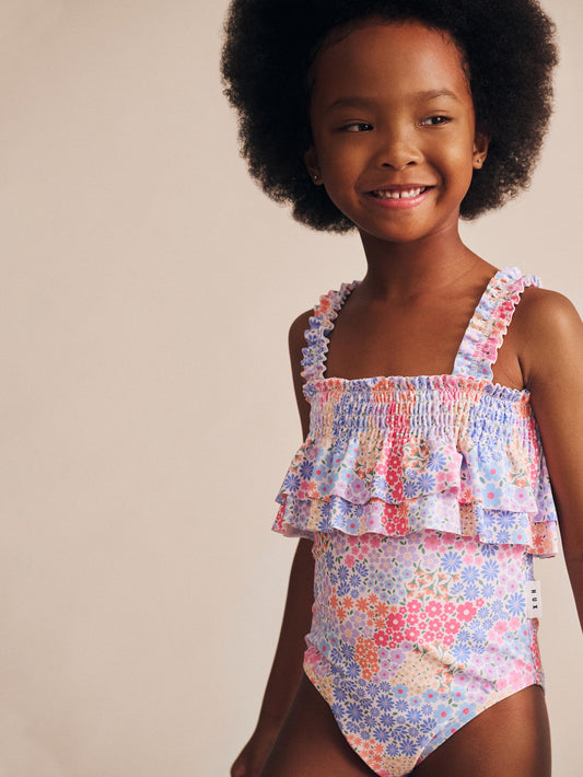 Huxbaby Shirred Swimsuit Floral Bloom
