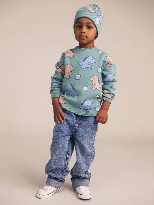 Huxbaby Dino Play Knit Jumper Sprout Green
